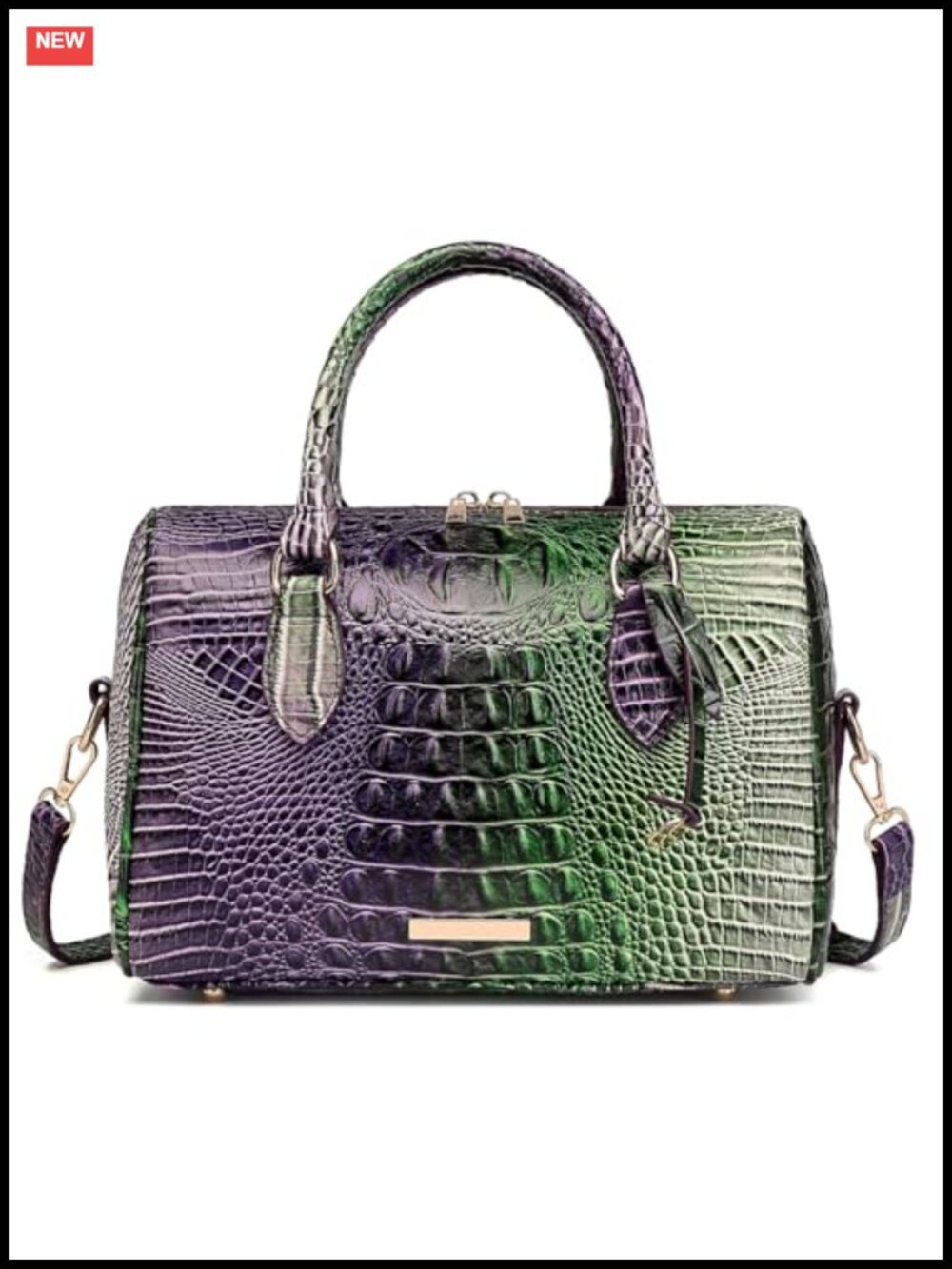 Vegan Leather Crocodile Embossed Top Handle Tote Handbag